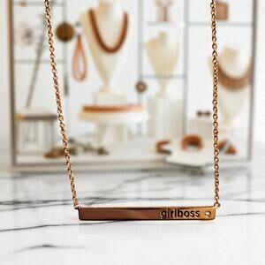 Organic Owl Rose Gold Necklace Girl Boss Bar Like New!